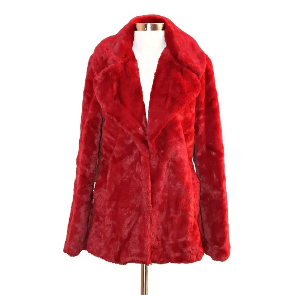 Rachel Zoe Women's Red Faux Fur Teddy Coat Ultra Soft Shawl Collar Size Medium - Picture 2 of 10